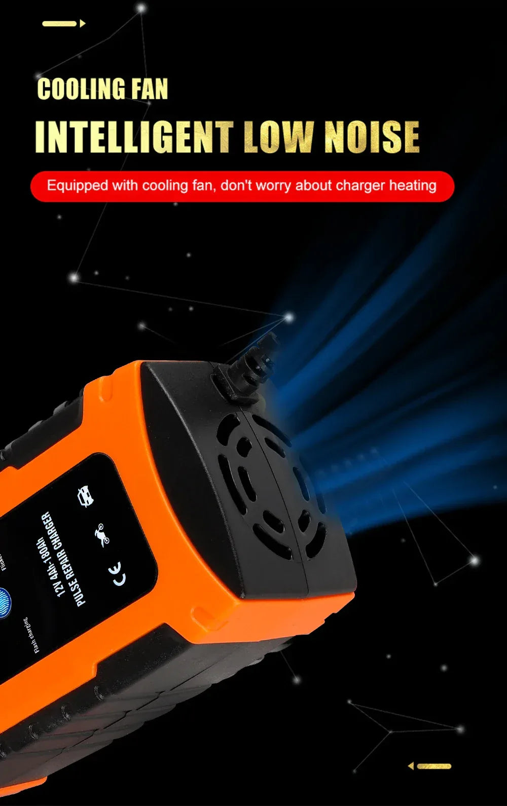 Pulse Repair Car Battery Charger 12V Output Current 10A Max Digital Display Summer Winter Mode Lead-Acid Battery Charger