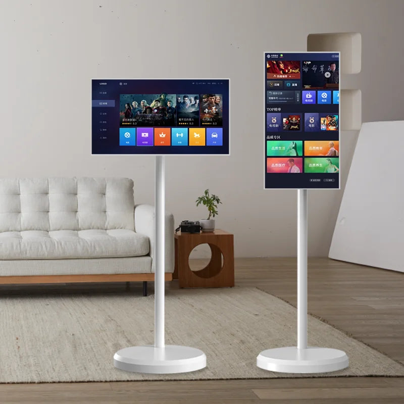 Free Standing Tv 21.5 Inch Touch Screen Portable Tv Smart Mobile Display Rechargeable 360 Rotating Tv Stand Wireless Television