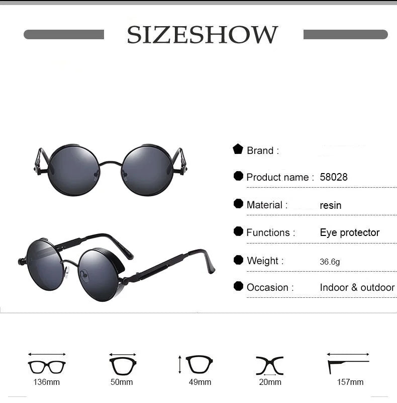 Metal Steam Punk Style Sun Glasses Steampunk Fashion Men Retro Round Sunglasses