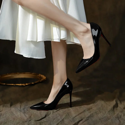 High Heels Women's Stiletto Patent Leather Internet Celebrity Pointed Large Size Small Size Professional Shoes