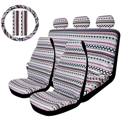 AUTO PLUS Striped Car Seat Covers Full Set with Seat Belt Pads Steering Wheel Cover Universal Washable Seat Covers for Cars by PDG ibma