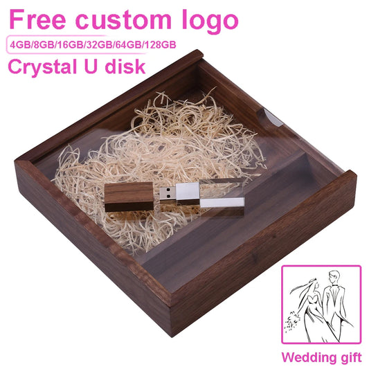 Walnut Album Box USB Flash Drives 128GB Photography Studio Memory Stick 64GB Free Custom Logo Pen Drive 32GB 16GB Wedding Gift by PDG ibma