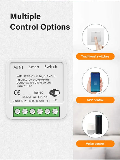 AUBESS Tuya WiFi Smart Switch 16A DIY Breaker Relay Module Smart Home Smart Life App 2 Way Remote Control Via Alexa Google Home