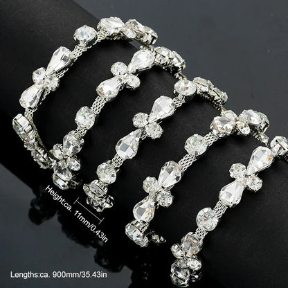 QIAO 90cm Rhinestone Crystal Chain Diamante Lace Diamond Trim Ribbon Necklace Applique Gem Sparkle Wedding Dress for DIY Craft