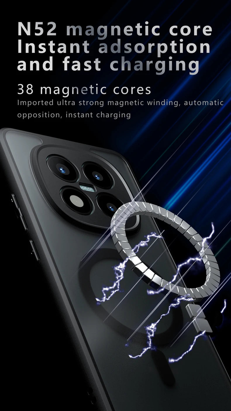 For Xiaomi Redmi Note 15 Pro Plus 5G Case Shockproof Magnetic Matte PC+TPU Anti-fingerprint Translucent Cover for Note15 Pro