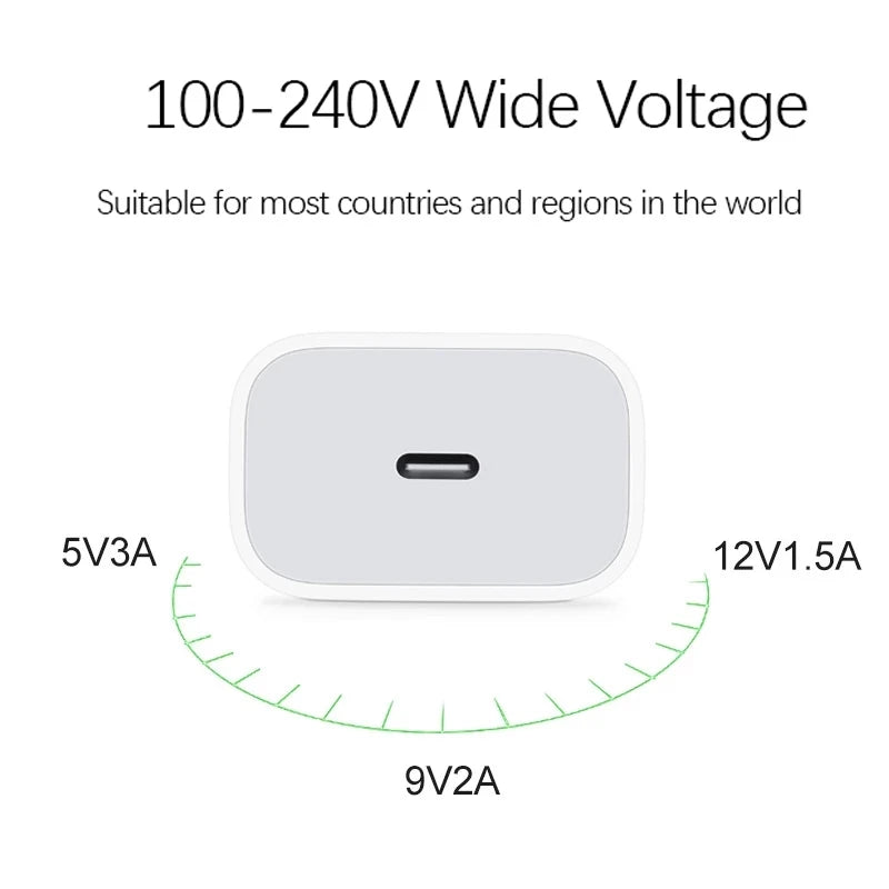 20W USB-C Power Adapter Original Fast Charger for iPhone 17/16/15 Mini pro Max Type C with Apple Cable Compatible with iPhone 14