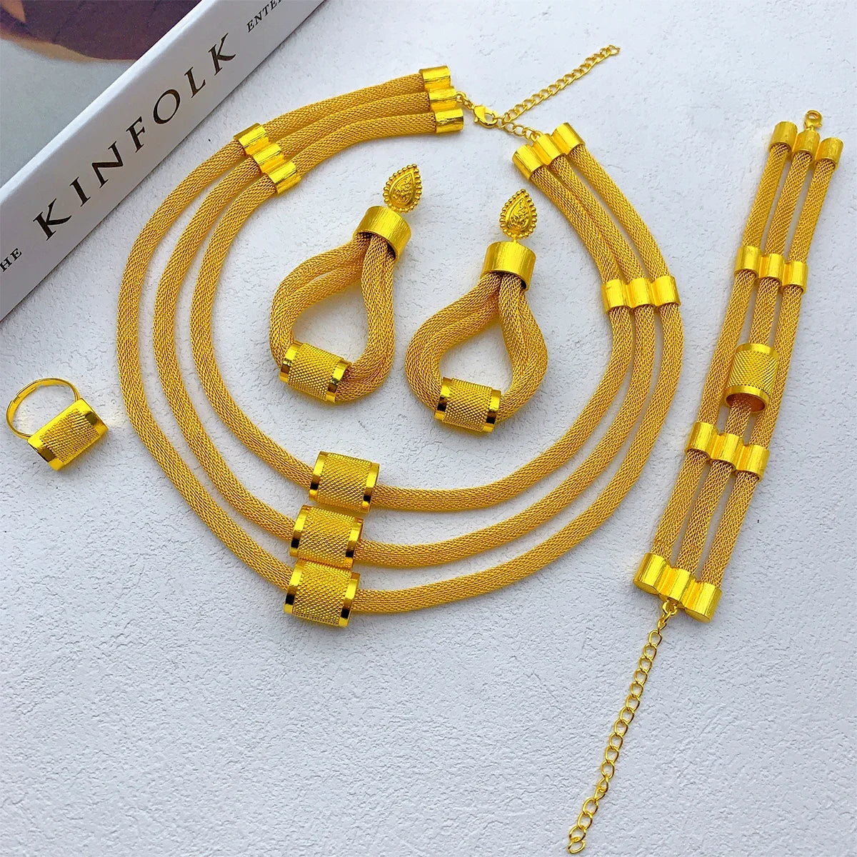 Luxury Ethiopian Multilayer 24k Gold Color Jewelry Set  For Women Wedding Dubai Necklace And Earrings Sets Indian Bridal