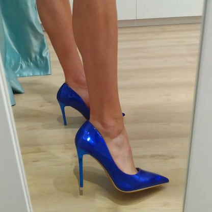Women Fetish 10.5cm High Heels Pumps Wedding Bridal Stiletto Wedding Bridal Heels Lady Scarpins Office Party Green Blue Shoes