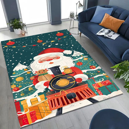 Happy New Year Merry Christmas Tree Santa Claus Cartoon Gift Carpet Rug for Bedroom Living Room Sofa Home Doormat Decor,Non-slip
