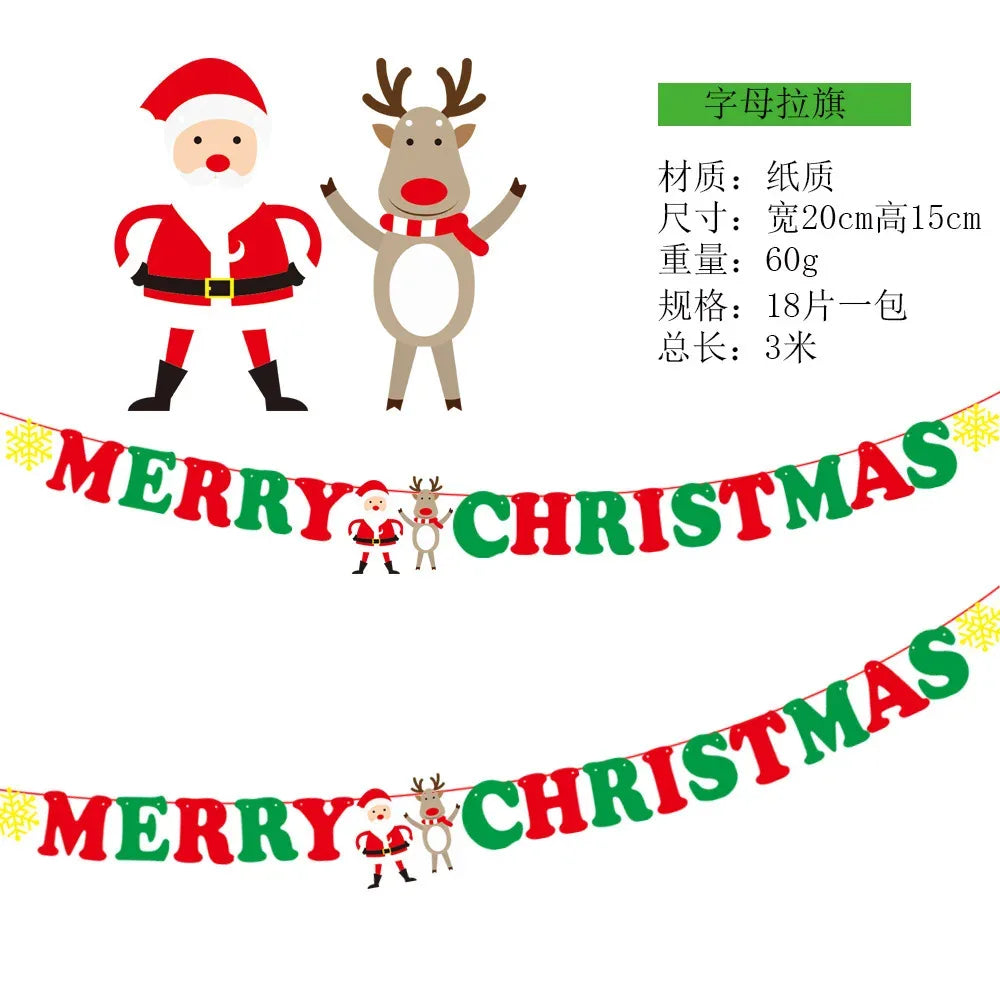 Christmas Banner Tree Ornaments Merry Decoration for Home 2025 Santa Claus Pendant Xmas Gifts New Year 2026 Flag Party Pulling
