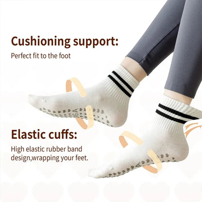 Grip Socks for Women Non Slip Pilates Yoga Socks with Double Stripes Non Slip Socks for Workout Ballet Athletic Socks