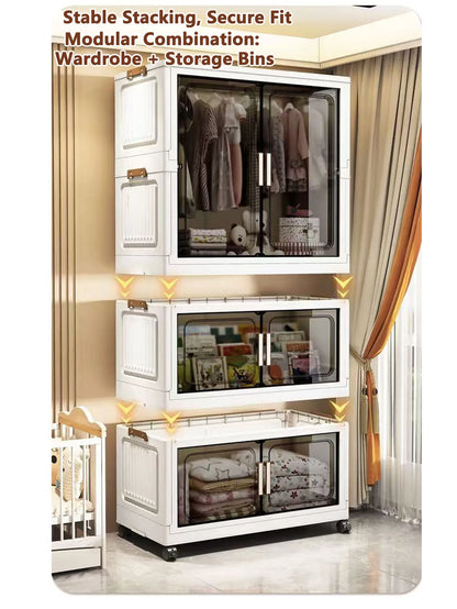 Multi-Functional Folding Storage Cabinet with Doors for Home Office Kitchen Bathroom Organizer White Black Gray