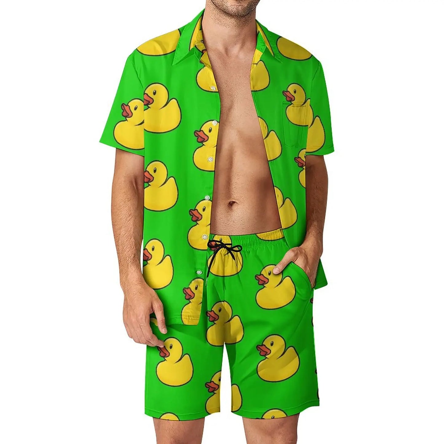 Summer Yellow Rubber Duck 3D Print Men Shirt Sets Short Sleeve Shirt Oversized Beach Shorts Streetwear Hawaiian Suits Clothes