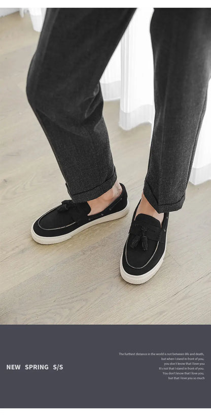 2025 Men Flat Loafers Frosted Suede Flat Shoes Comfortable Non Slip Trendy Fashion Loafers Lightweight Outdoor Casual Shoes