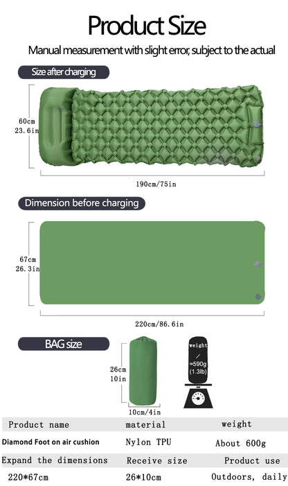 Outdoor Camping Sleeping Pad Folding Sleep Mat Beach Inflat Mattress with Pillows Ultralight Air Mat Travel Hiking New