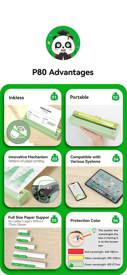 PeriPage P80 Portable Printers Wireless for Travel, Bluetooth Mobile Printer Portable Compatible with Phone & Laptop