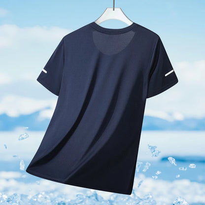 Summer Mesh Sports T-Shirt Men Quick-Drying Breathable Loose Ice Silk Short Sleeves Men Jogging Hiking Round Neck Sports T-shirt