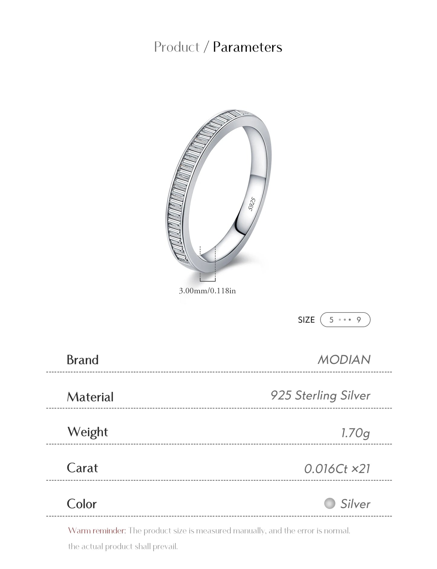 MODIAN Dazzling D Color Rectangle Moissanite Stackable Rings 925 Sterling Silver Eternity Band Rings For Women Fine Jewelry