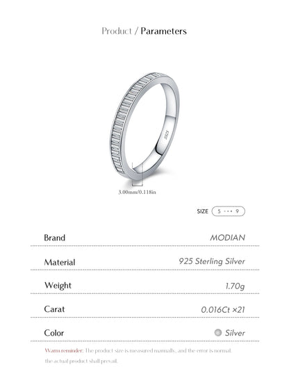 MODIAN Dazzling D Color Rectangle Moissanite Stackable Rings 925 Sterling Silver Eternity Band Rings For Women Fine Jewelry