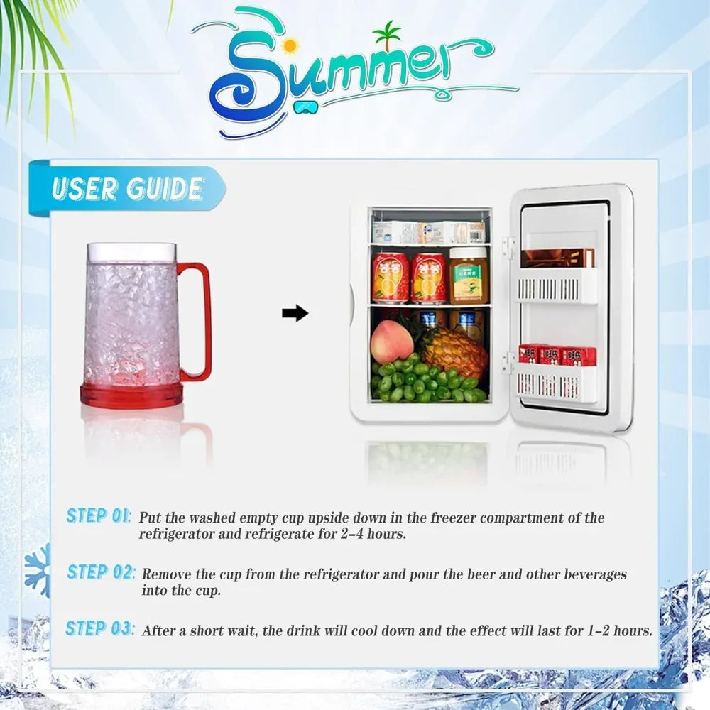 Double Wall Gel Frosty Freezer Ice Mugs Beer Mug with Handles Transparent Whiskey Glasses for Bar Outdoor Drinking Glasses