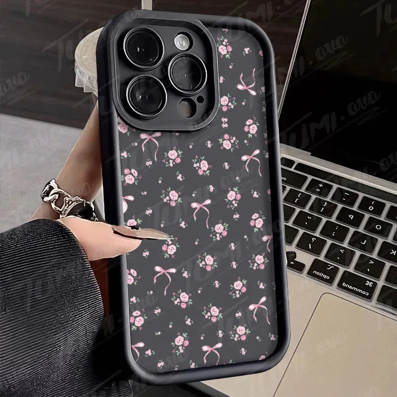 Rose Flower Bowknot Silicone Phone Case for Xiaomi Redmi Note 13 12 11 Pro Plus 12S 11S 10S 10 9 9S 8 12C 13C Matte Back Cover