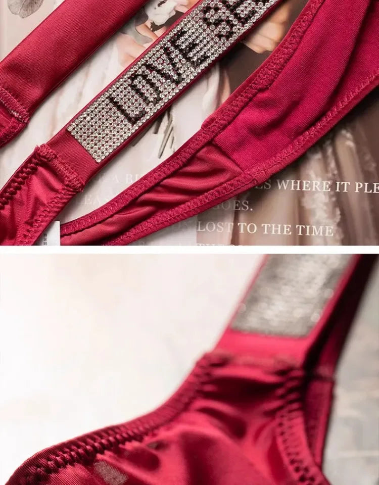 Letter Sexy Panties Women Thongs Rhinestones Diamonds G-string Sports Thong Low Waist Shorts Briefs T-back Fitness S-XL