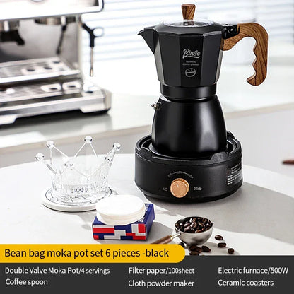Bincoo Dual Valve Moka Pot Espresso Maker Mocha Pot Brewed Coffee Pot 220V Electric Stove Concentrated Extraction Barista Tools