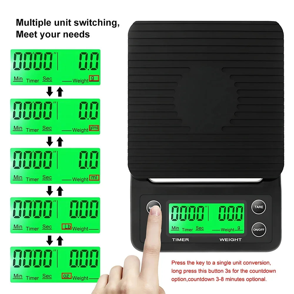5/3kg LCD Electronic Drip Coffee Scale High Precision Measuring Digital Display Timer Coffee Weight Tools Portable Kitchen Sc