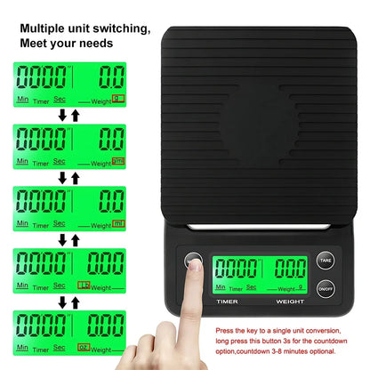 5/3kg LCD Electronic Drip Coffee Scale High Precision Measuring Digital Display Timer Coffee Weight Tools Portable Kitchen Sc
