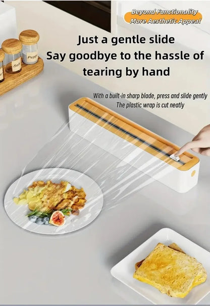Large Size Plastic Wrap Dispenser with Cutter, Dual Slide Cutting Multifunctional Foil & Parchment Paper Cutter, Reusable Kitchen Film Sealing Machine, Compatible with Plastic Wrap, Aluminum Foil, Baking Paper & Wax Paper, Du