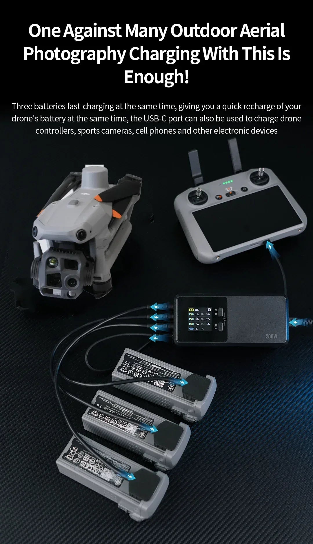 JHDDJI Matrice 4T/4E Battery Charger 200W Butler three-channel smart charger can charge 3 batteries at the same time