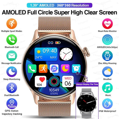2025 New Smartwatch Women 1.39 inch AMOLED HD Screen Always On Display Custom dial Call IP68 Sport Smart Watch For women men