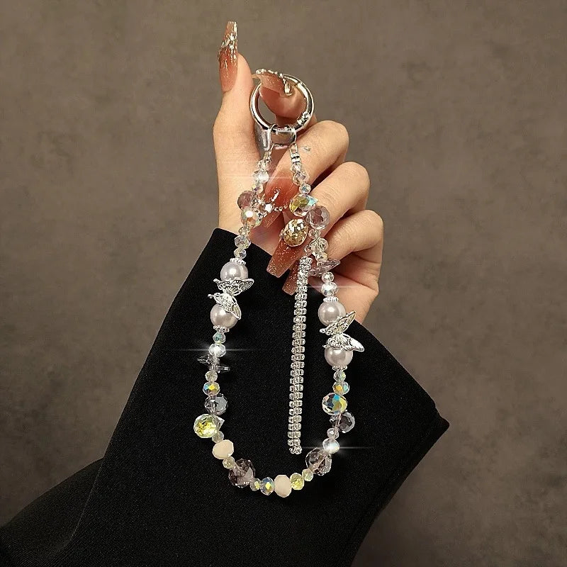 Butterfly Beaded Crystal Flash Drill Tassel Mobile Phone Lanyard Hand Chain Anti-Lost Rope Bag Hanging Accessory