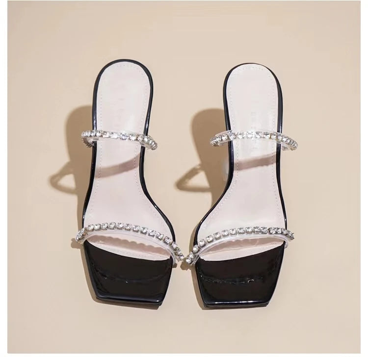 High Heels Crystal Women Slippers Fashion Open Toe Sandals 2023 Summer New Party Transparent Pumps Stilettos Dress Slides Lady