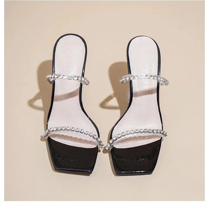 High Heels Crystal Women Slippers Fashion Open Toe Sandals 2023 Summer New Party Transparent Pumps Stilettos Dress Slides Lady
