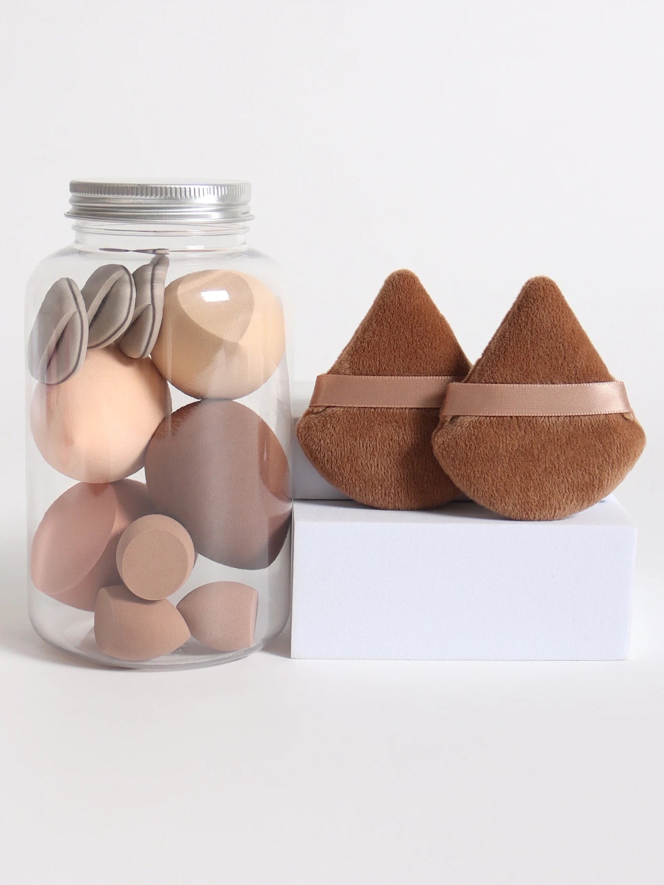 12Pcs Makeup Sponge Set with Storage Jar Latex-Free, Makeup Sponge Finger Puff, Dual-Use Wet & Dry Foundation Cosmetic Puffs
