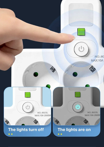 1pc EU power board, switch power plug, with independent night light switch, 3 AC sockets, suitable for home and office use