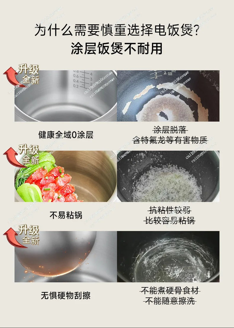 Rice cooker stainless steel 0 coated 3-4 people mini household rice soup separation 2-3 people rice cooker