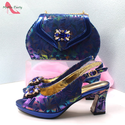 Fashion Peep Toe Sandals Italian Design Nigerian Shoes and Bag Set in Fuchsia Color Sweet Style for Wedding Party