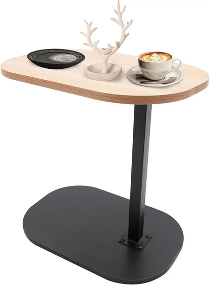 Height Adjustable Coffee Table, C-Shaped Side Table, 360° Swivel and Multi-Angle Tilt for Living Room, Office, Bedroom (Wood)