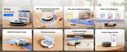 LEFANT M2L Plus Robot Vacuum Cleaner with Mapping, 6000Pa Suction, Emptying Station, Automatic Washing and Drying, DTOF Laser