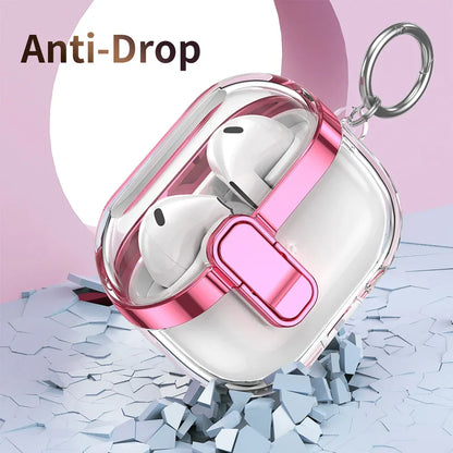 Transparent Secure Lock Earphone Cover For Samsung Galaxy Buds 3 / Buds 3 Pro Case Shockproof With Keychain Cleaning Accessories