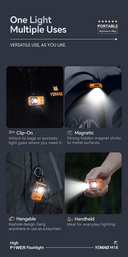 YEMAO M18 270LM Clip Pocket Flashlight 7 Color RGB Built-in 500mAh Battery Rechargeable 6 Light EDC Magnetic Sensor Lamp UVLight