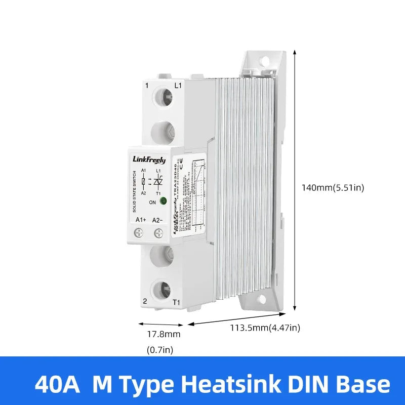 17.8mm Slim Solid State Relay Module Integrated Heatsink SSR DC-DC DC-AC AC-AC DIN Rail 40A DC AC Control Relay Patent Design