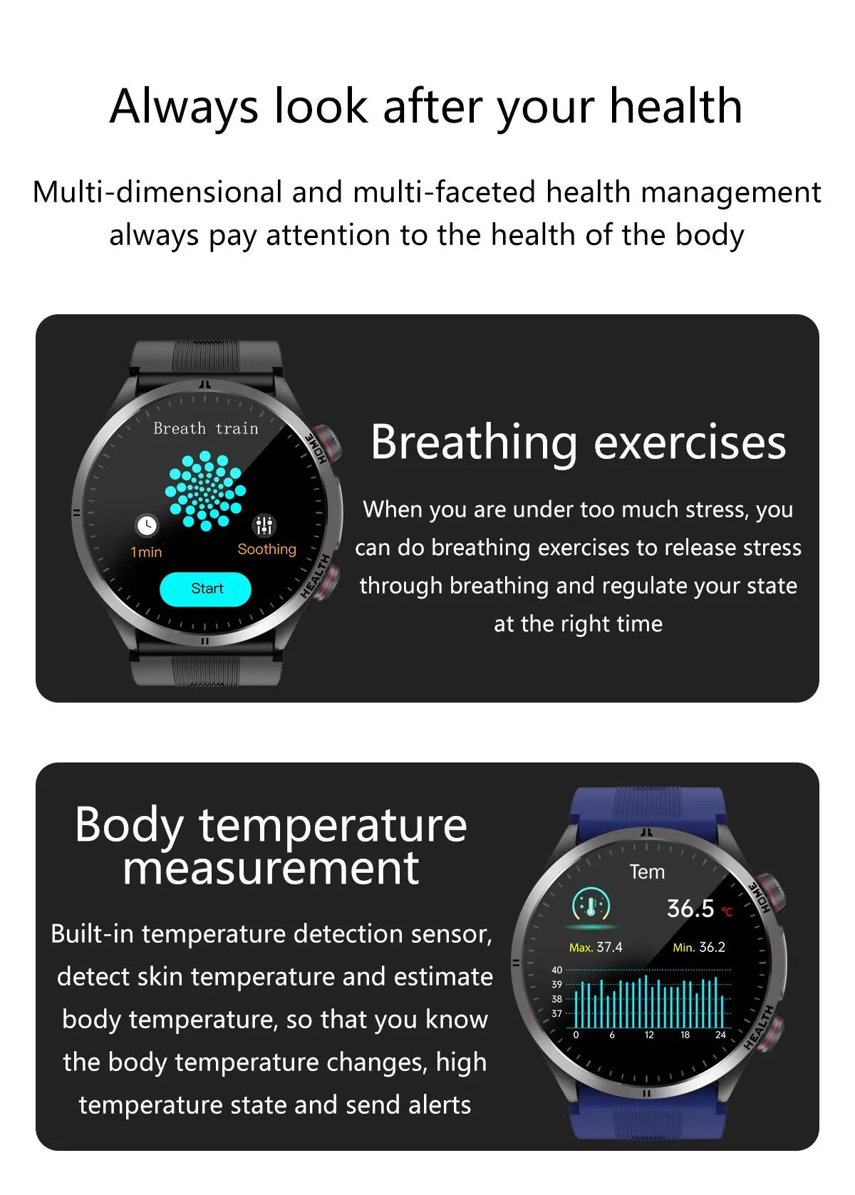 New Blood pressure Non-invasive Health Monitor Airbag Sports Smart Watches ECG+PPG Precise 1.43-inch AMOLED Calls Smartwatch NFC