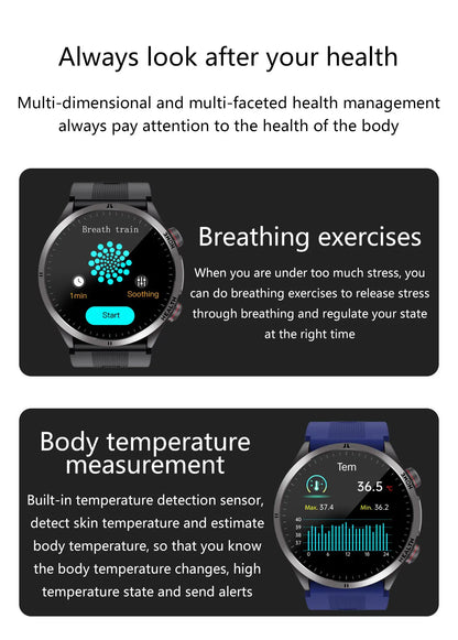 New Blood pressure Non-invasive Health Monitor Airbag Sports Smart Watches ECG+PPG Precise 1.43-inch AMOLED Calls Smartwatch NFC