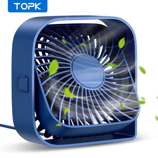 TOPK Mini Portable Fan USB Desk Fan Table Strong Airflow &Quiet Operation 3 Speed Wind 360°Rotatable Standing fans for room Home by PDG ibma