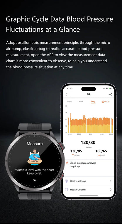 New Blood pressure Non-invasive Health Monitor Airbag Sports Smart Watches ECG+PPG Precise 1.43-inch AMOLED Calls Smartwatch NFC