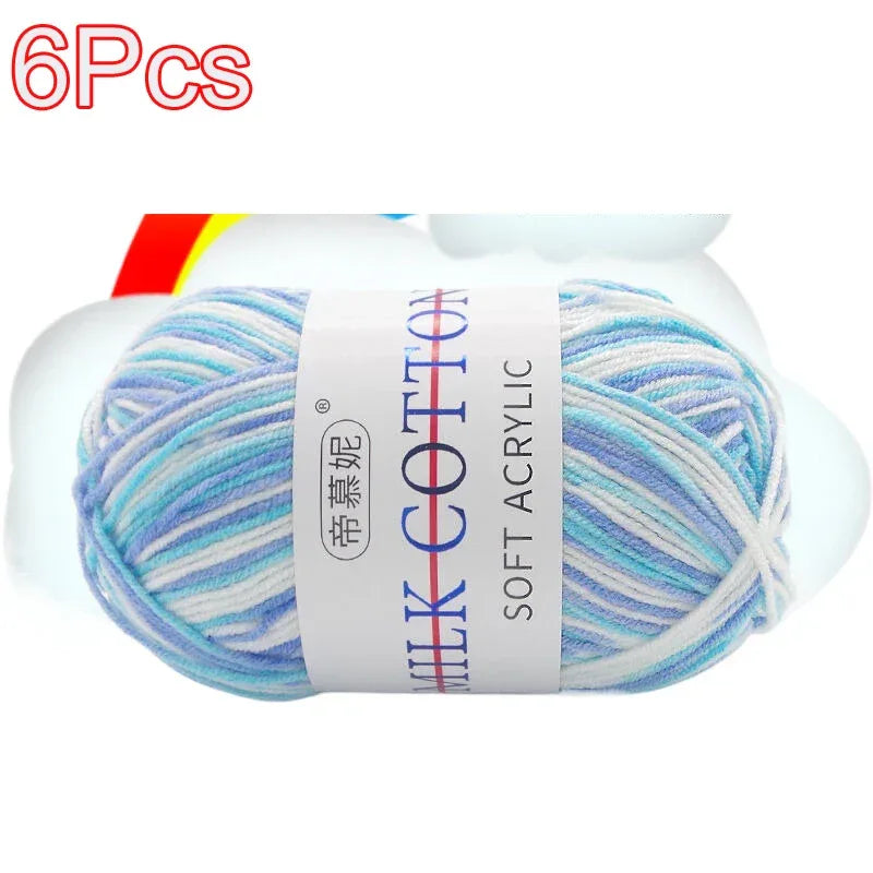 6Pcs Dyed Milk Sweet Soft Cotton Crochet Wool Yarn Thick Yarn Fiber Hand Knitting Wool Crochet Yarn Threads for DIY Sweater