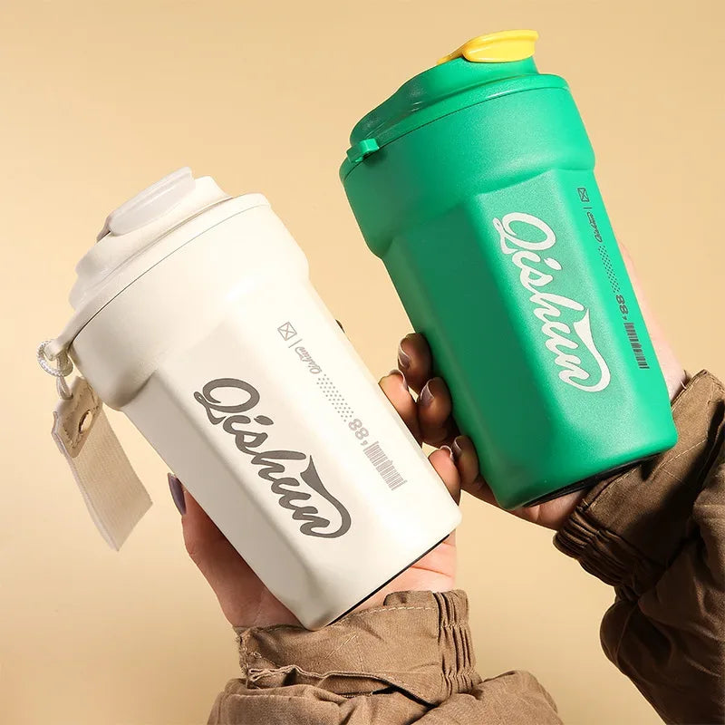 480ml Portable Thermal Coffee Mug Double Layer Stainless Steel Coffee Mug with Lid Car Thermos Milk Juice Water Bottle Gift Mug